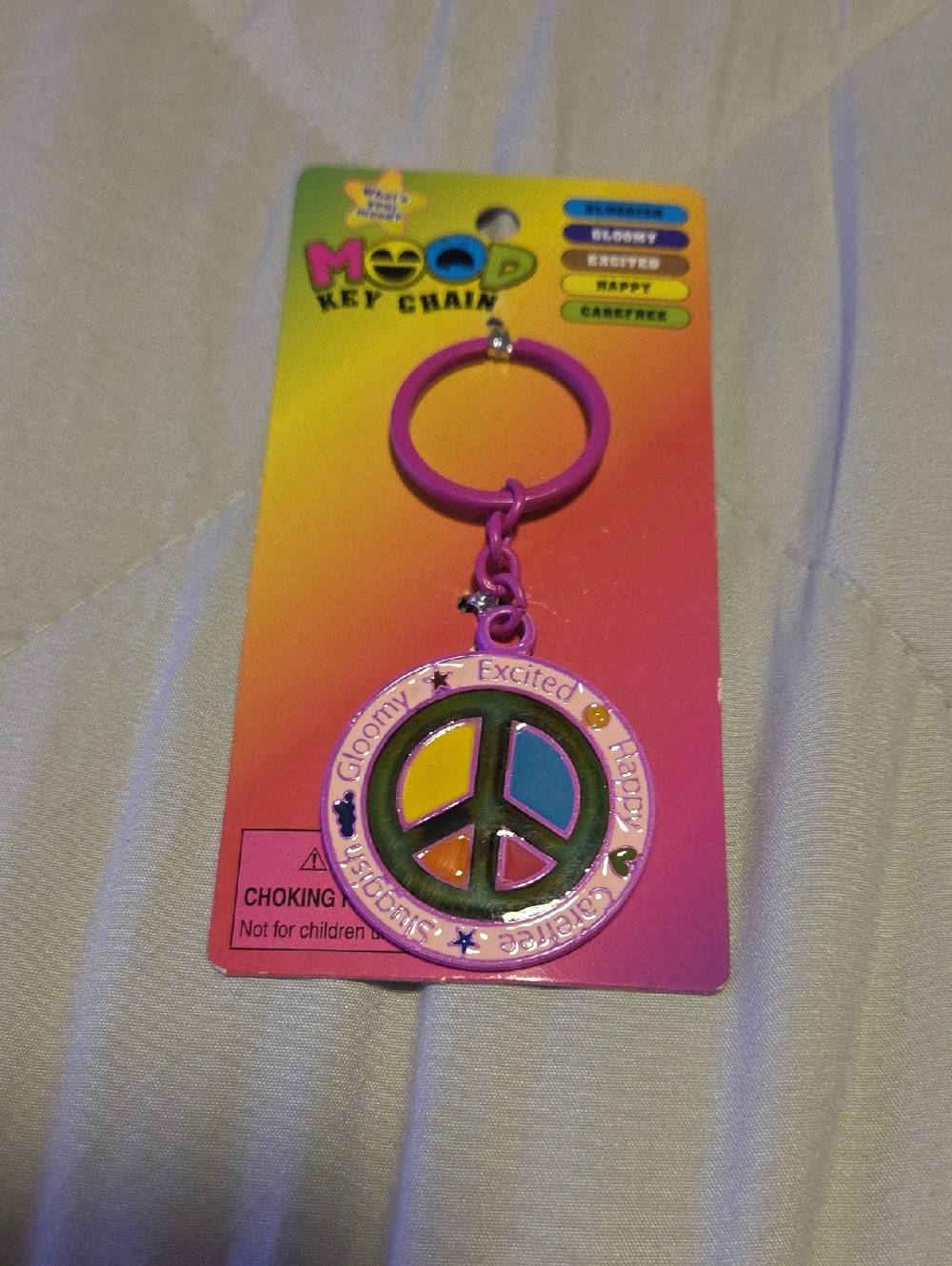 Mood Key Chain Peace Sign - Pink with Multicolor Inset
